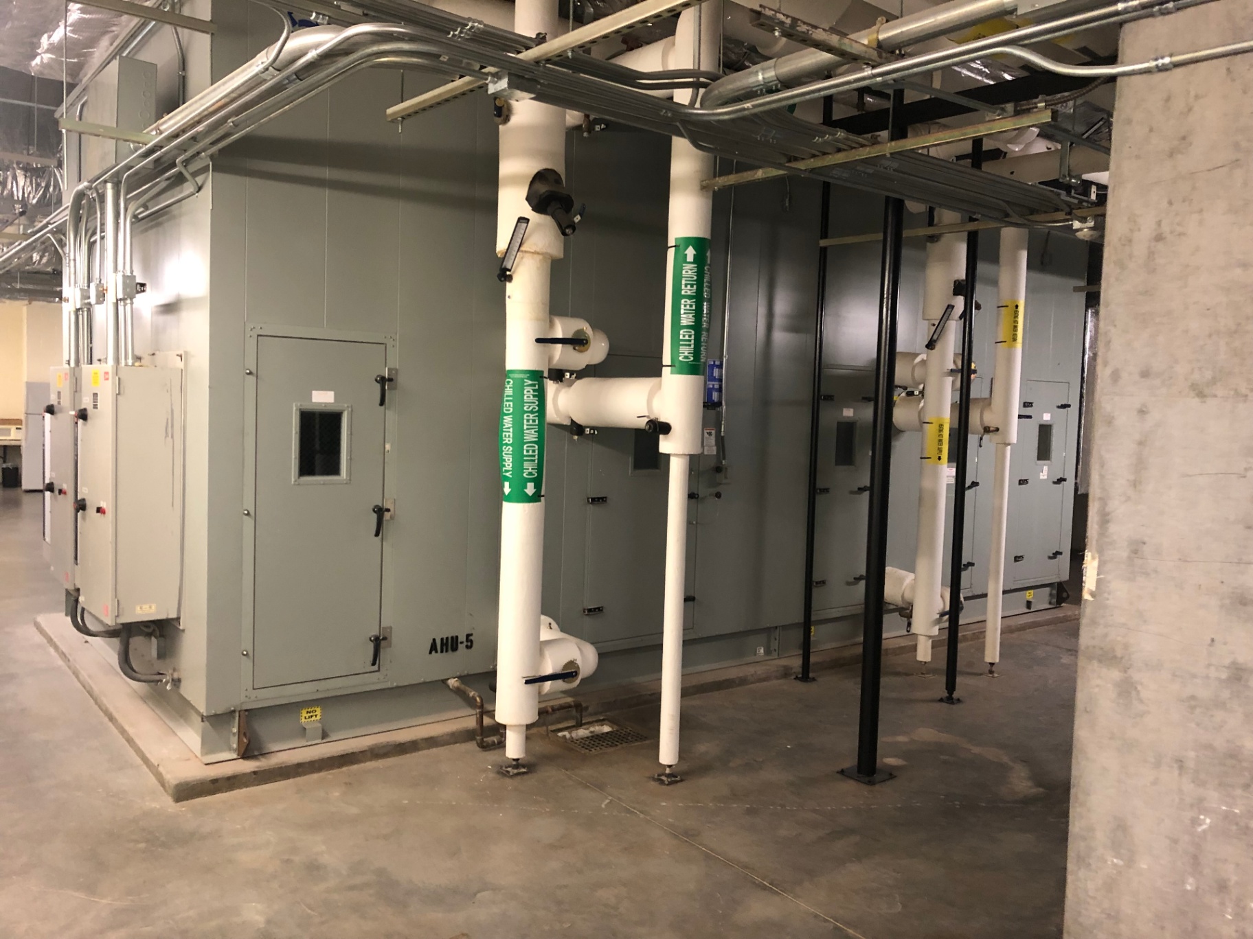 Air handler AHU-5 with chilled water supply and return piping