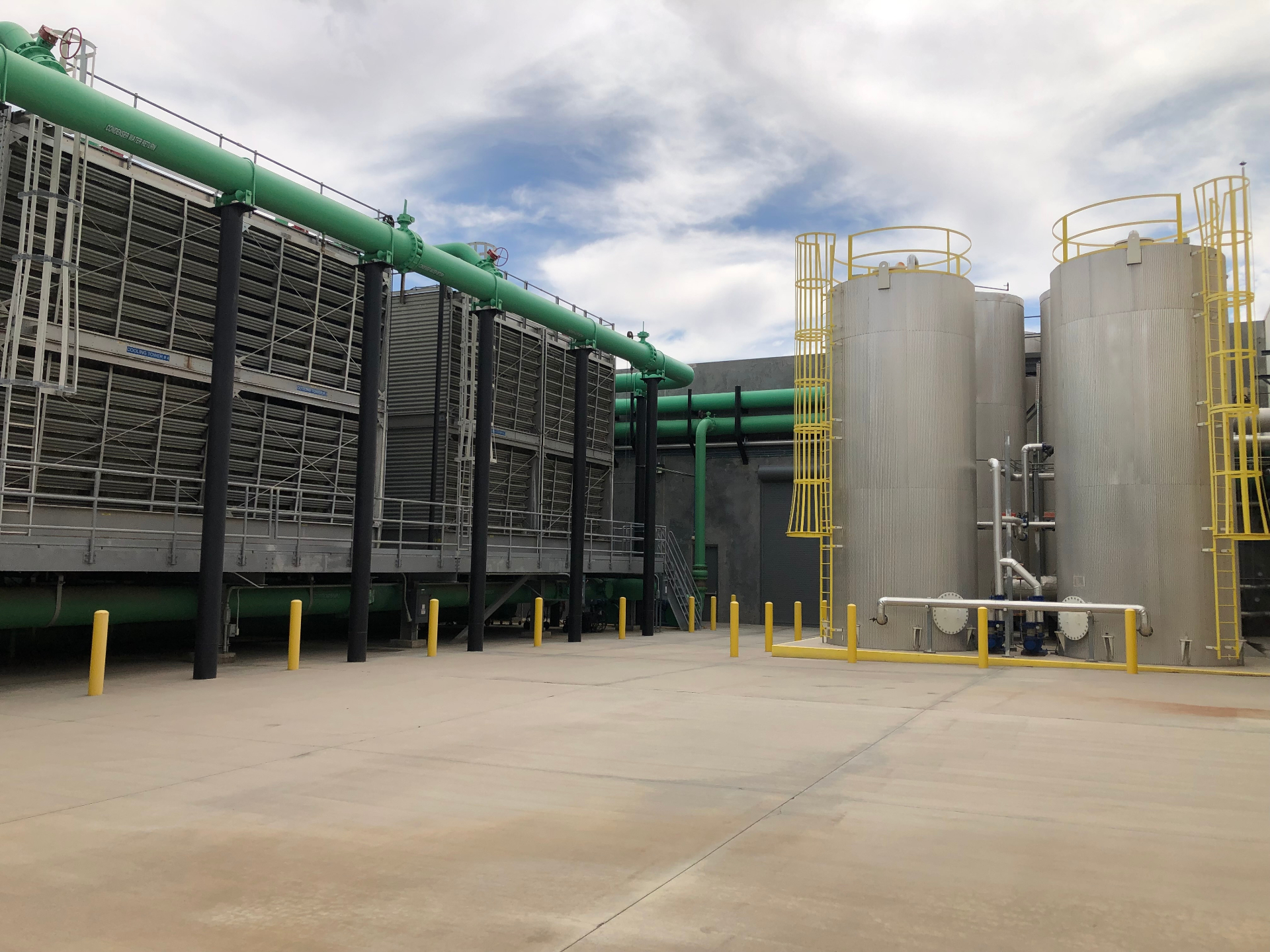 Cooling towers and chiller plant at a commercial facility