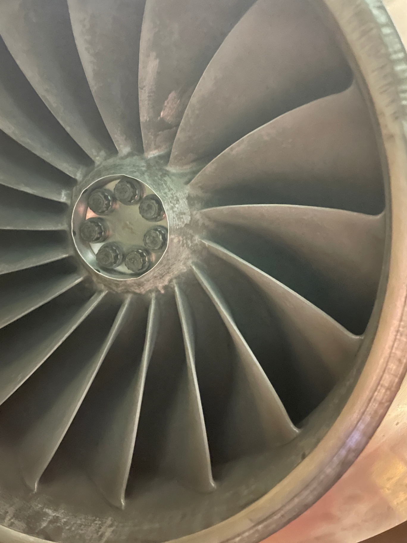 Centrifugal compressor impeller wheel removed for service